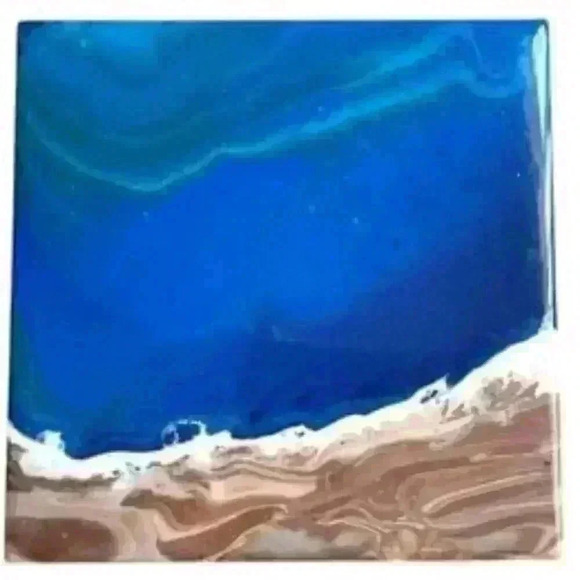 Painted Ocean Sandy Beach Trivet wall art tile unique gift original coastal - Picture 1 of 4